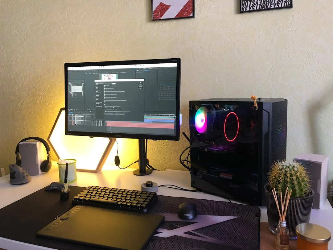 Osoba používající notebook k procházení webů se stock fotografiemi. Freelancing v útulném prostředí.